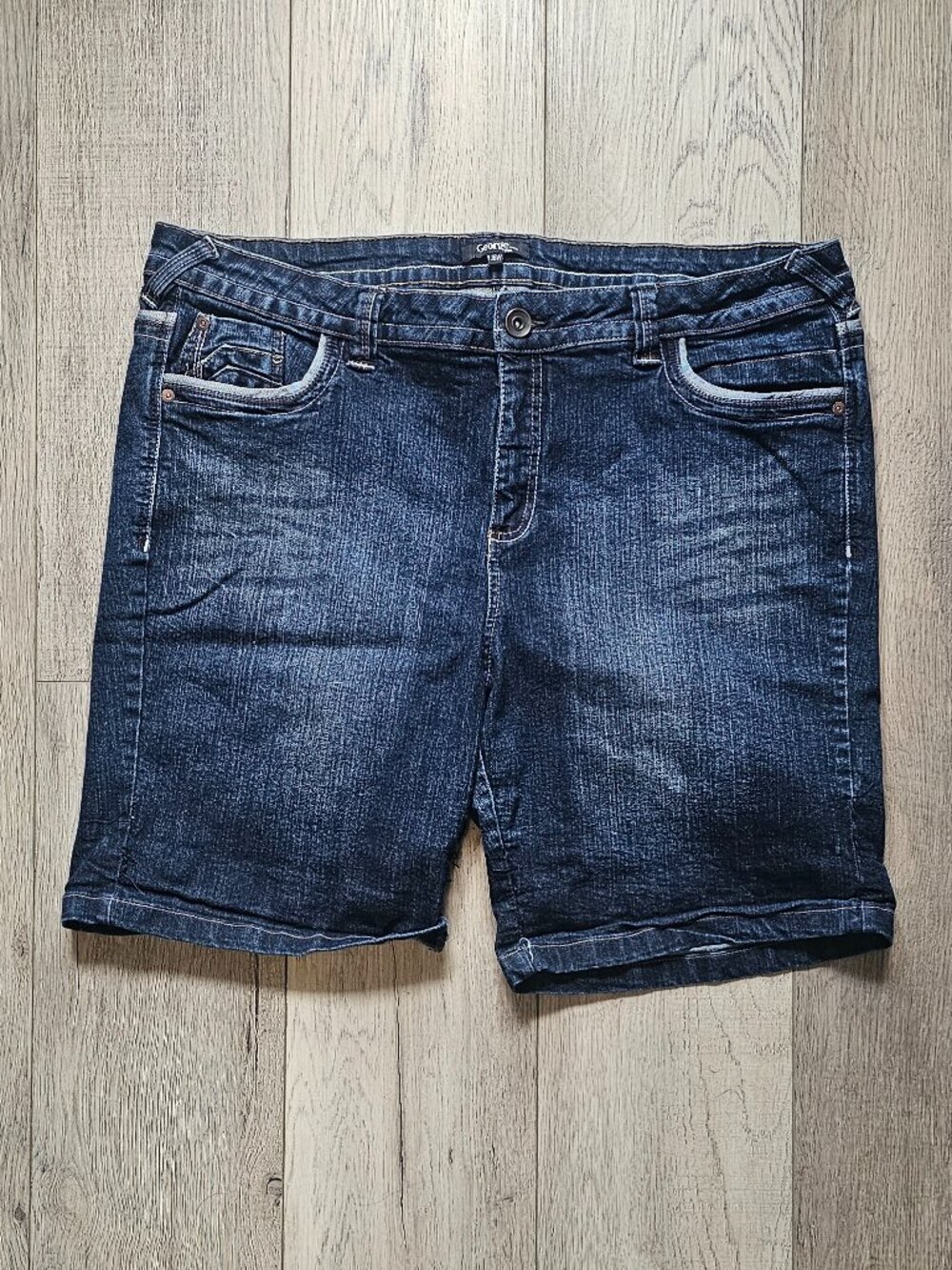 Baggy Cuffed Denim Shorts George Plus Women's Dark Wash Blue Size 16W